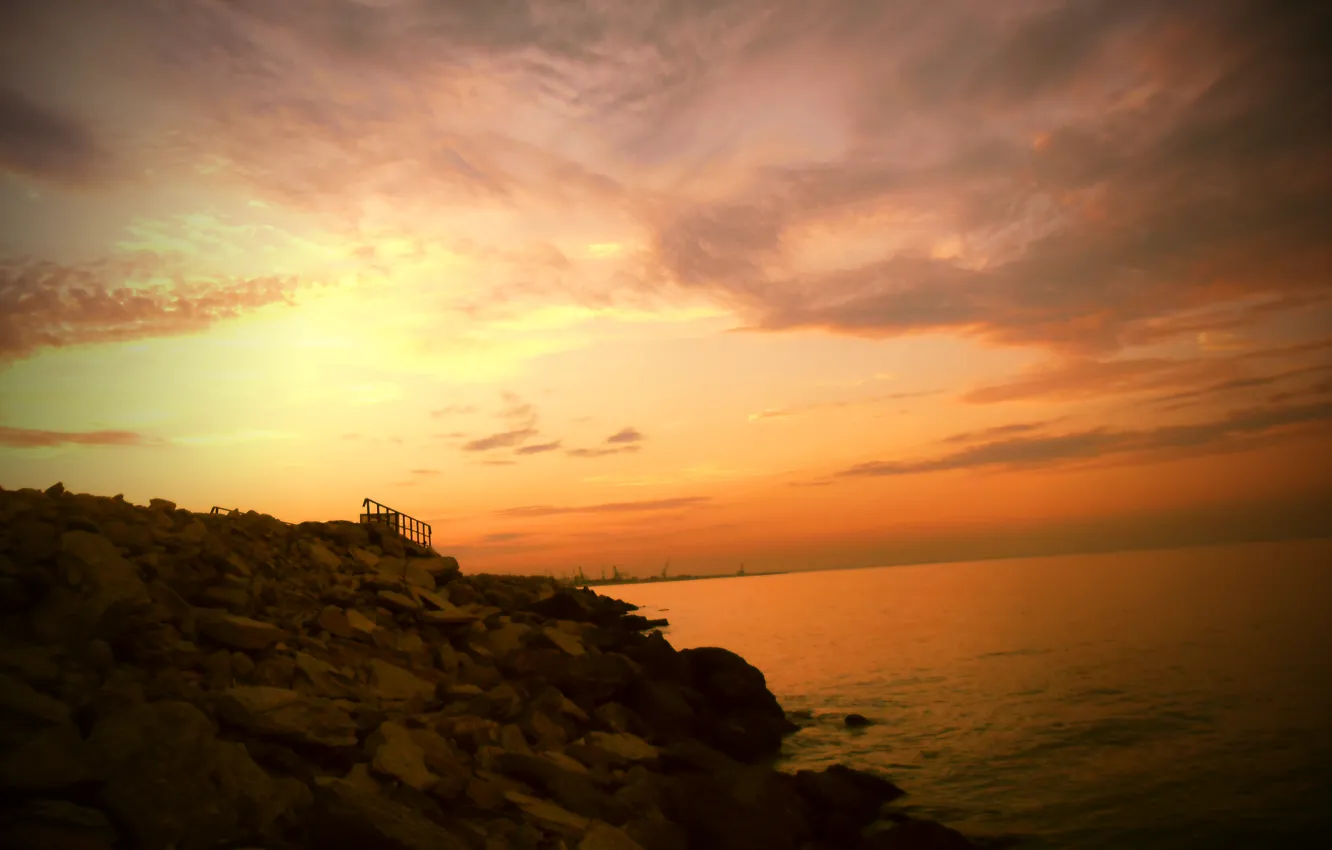 Photo wallpaper sea, summer, landscape, sunset, Dagestan, The Caspian sea