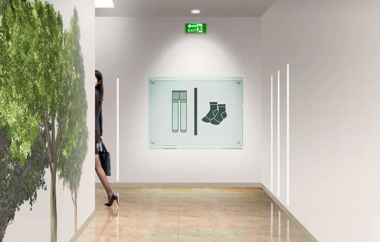 Photo wallpaper sign, public restroom, toile sign