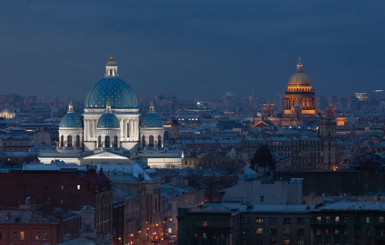 Photo wallpaper building, home, the evening, Saint Petersburg, St. Isaac's Cathedral, temple, Russia, Trinity Cathedral