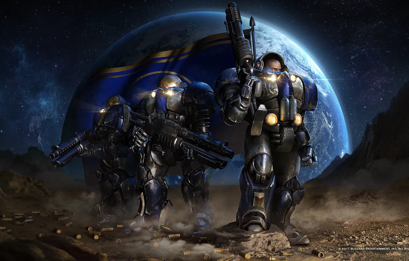 Photo wallpaper victory, the suit, starcraft, rifle, strategy, Marines, Terran, remastered
