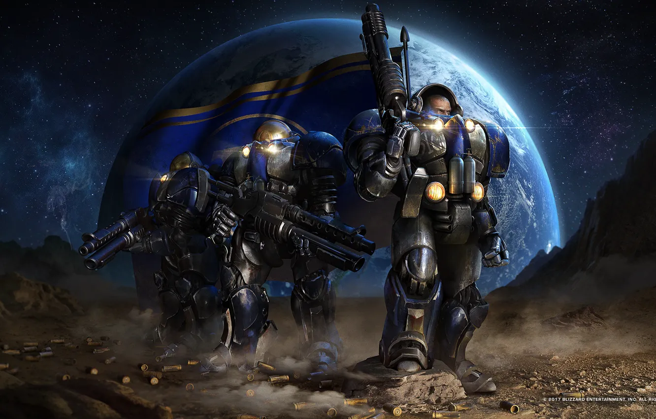 Photo wallpaper victory, the suit, starcraft, rifle, strategy, marine, Terran, remastered