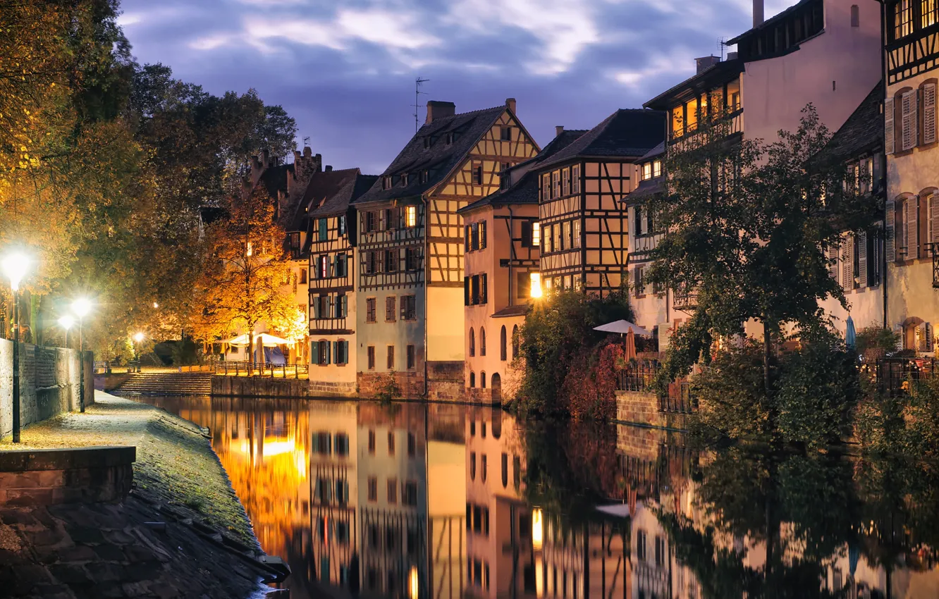 Photo wallpaper river, France, home, the evening, Strasbourg