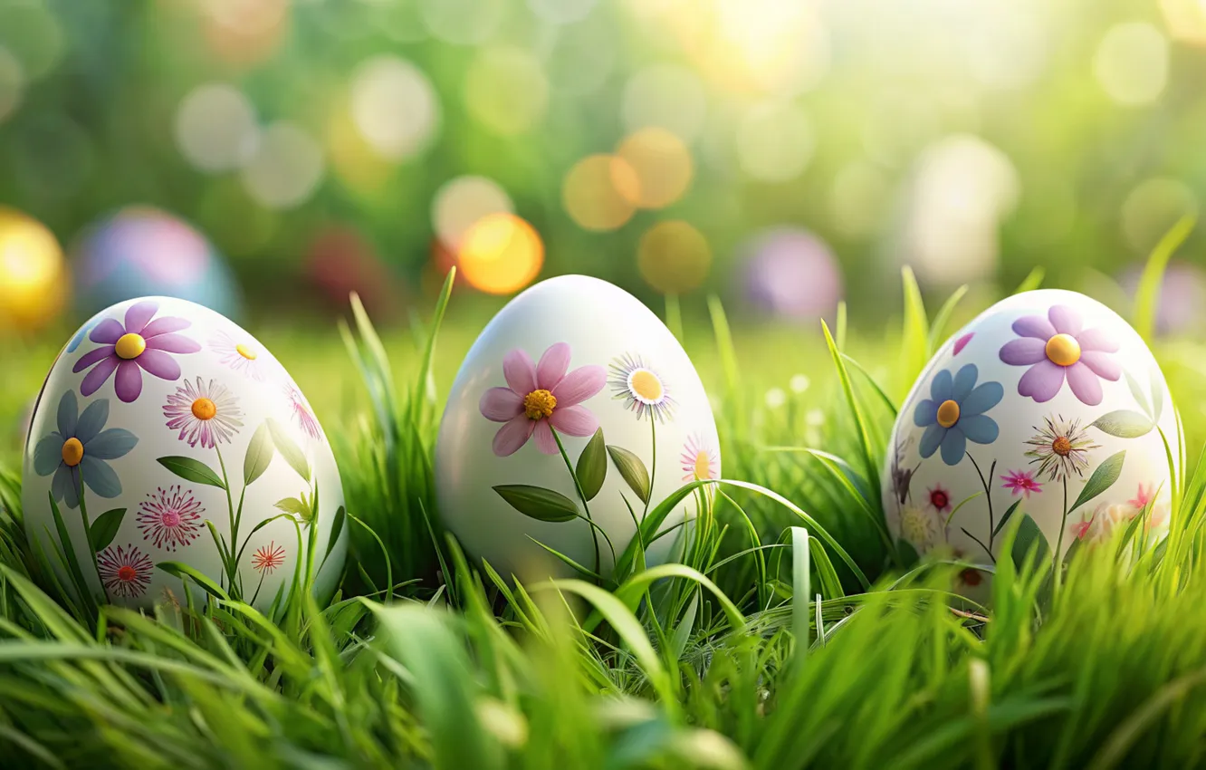 Photo wallpaper flowers, eggs, spring, colorful, Easter, flowers, spring, Easter