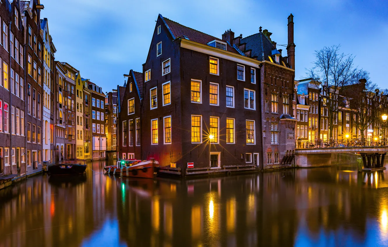 Photo wallpaper bridge, building, home, Amsterdam, channel, Netherlands, Amsterdam, Netherlands