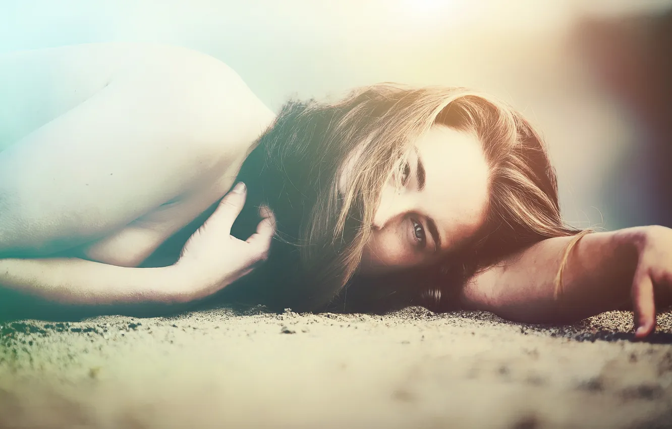 Photo wallpaper look, girl, face, hair, head, lies