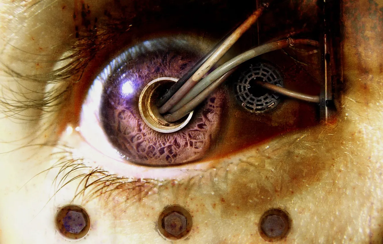 Photo wallpaper eyes, wire, Biomechanics