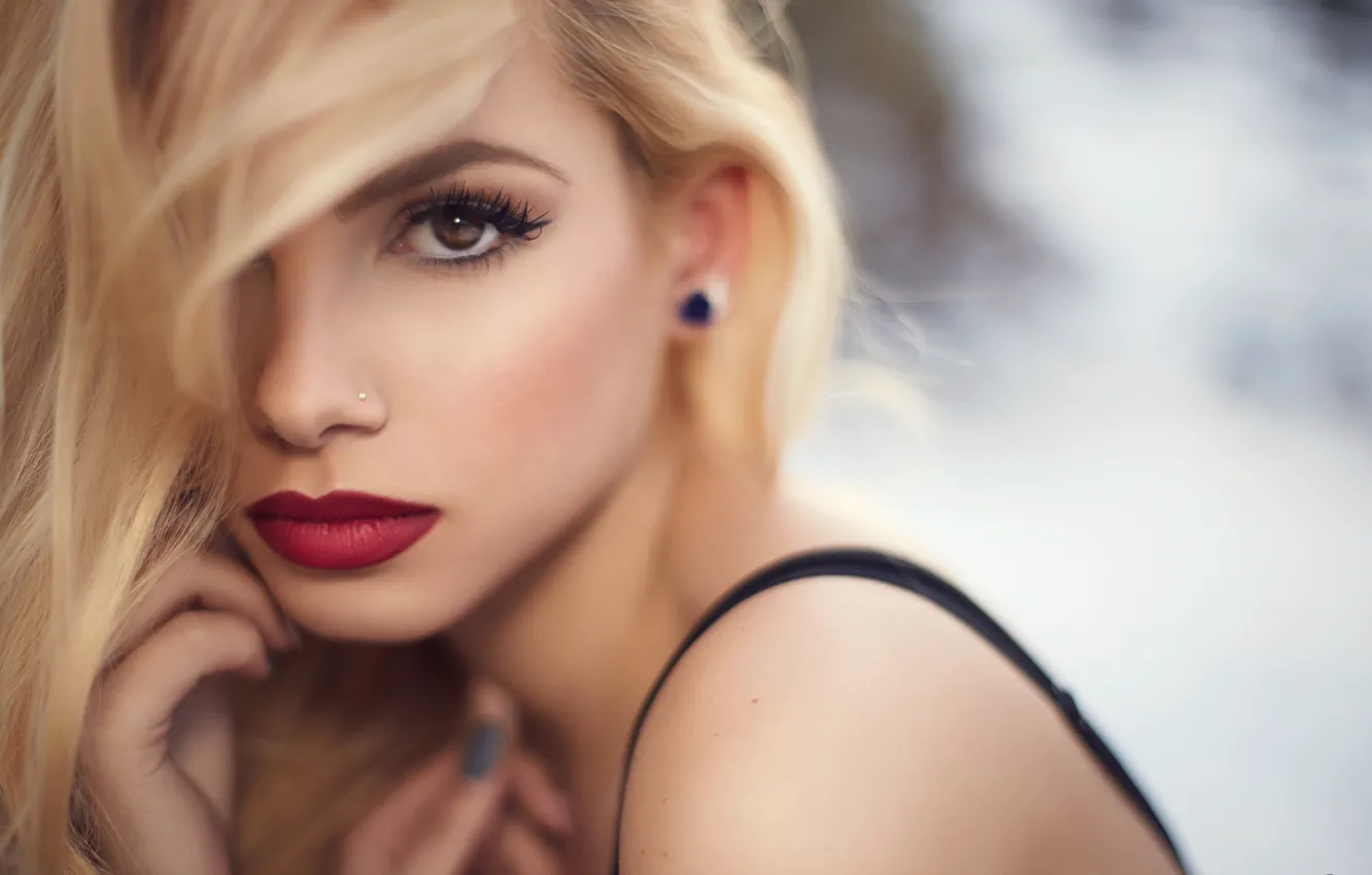 Photo wallpaper look, close-up, portrait, makeup, hairstyle, blonde, beauty, bokeh