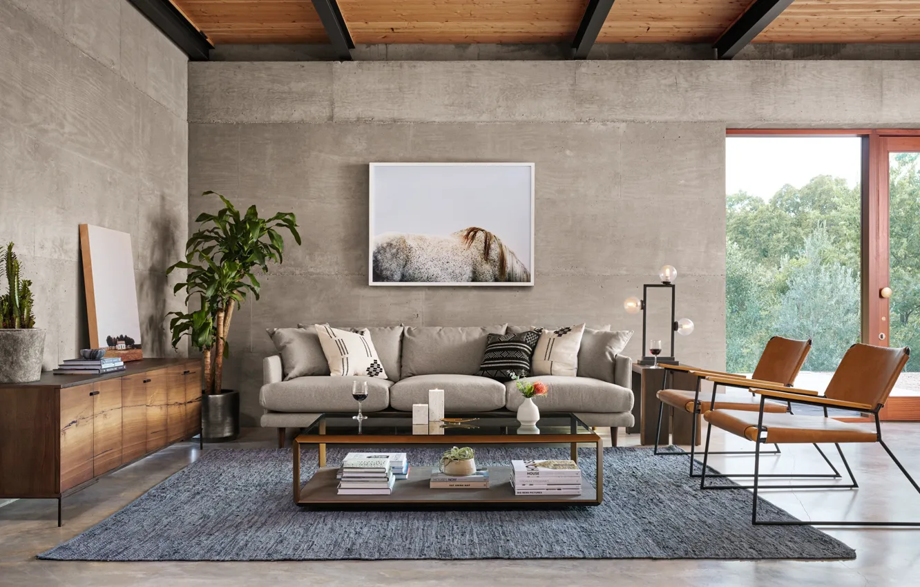 Photo wallpaper design, style, plant, interior, picture, sofa, living room, living room