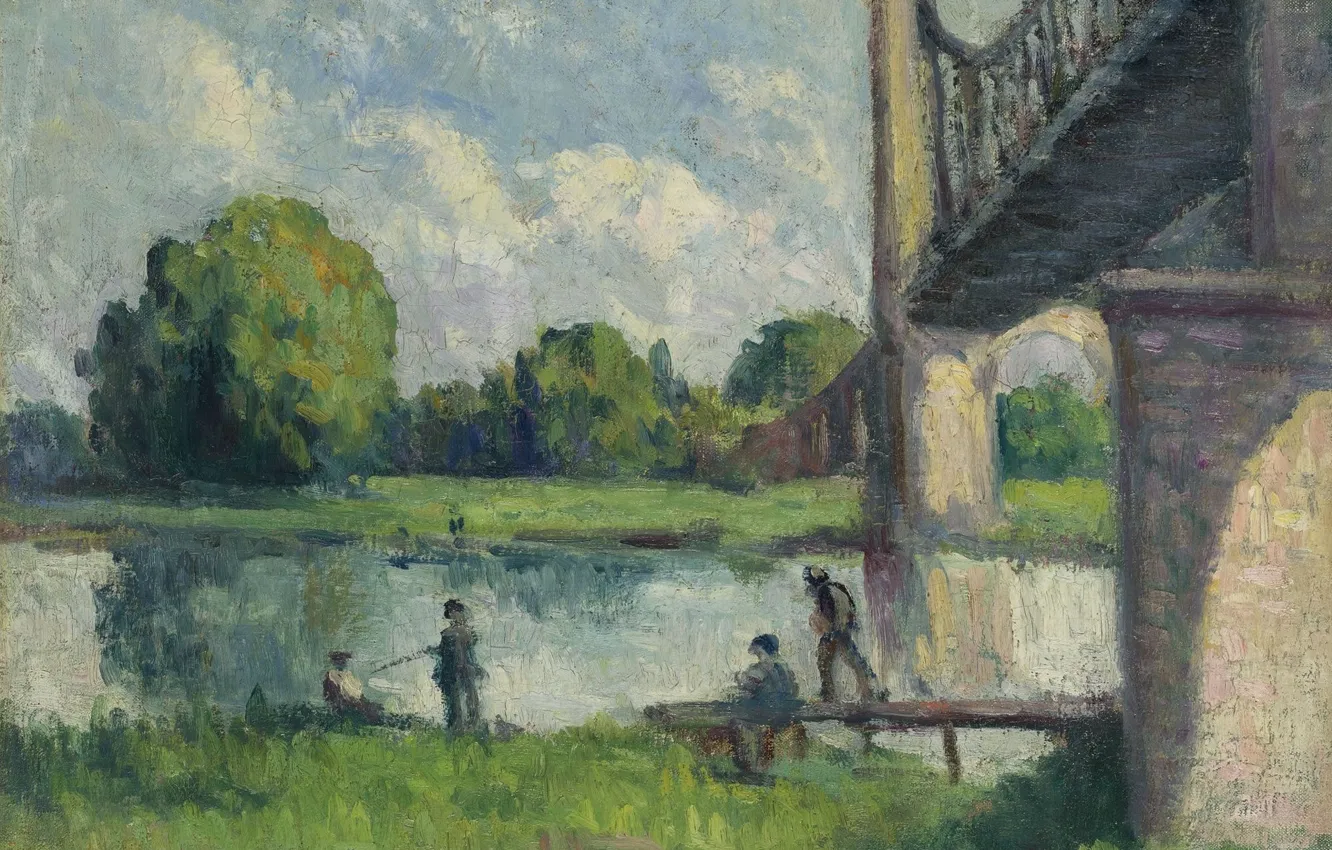 Photo wallpaper landscape, picture, 1916, Maximilien Luce, Maximilien Luce, The bridge on the Outskirts of Angers