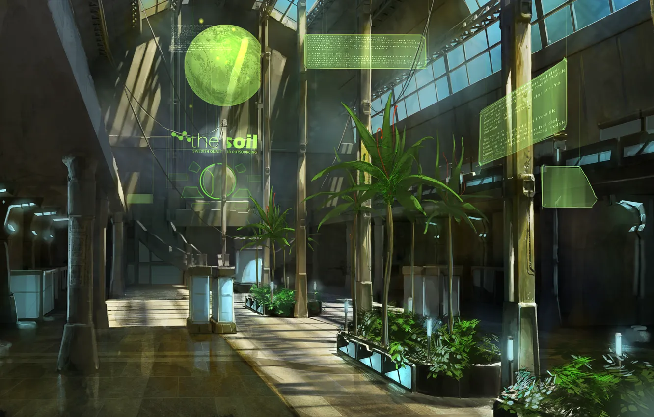 Photo wallpaper palm trees, interior, museum, the soil