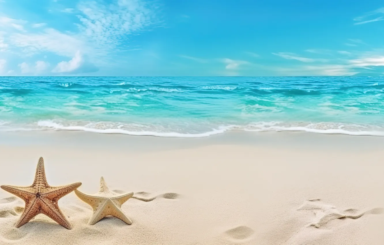 Photo wallpaper sand, sea, beach, summer, the sky, shore, shell, summer