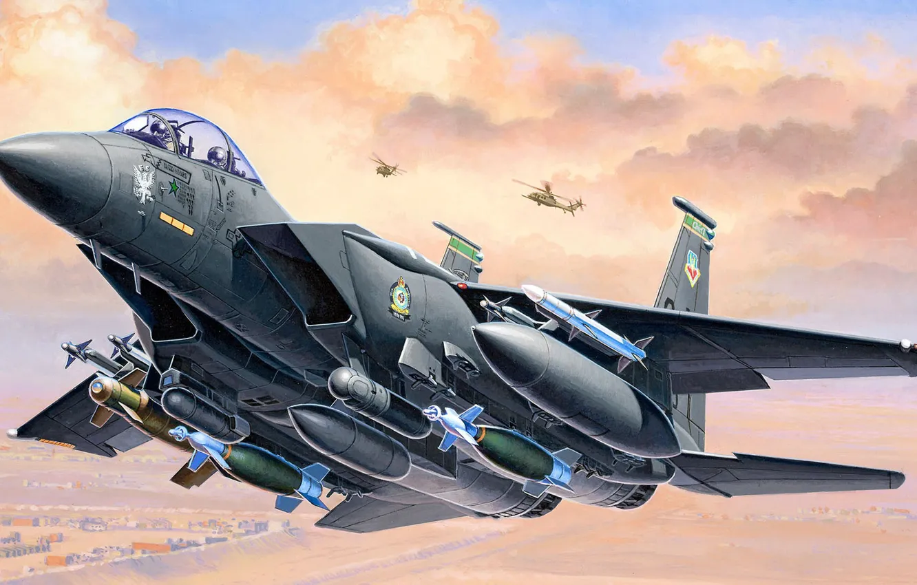 Photo wallpaper USA, fighter-bomber, F-15E, Strike Eagle, McDonnell Douglas, American double