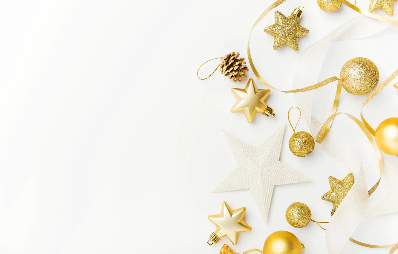 Photo wallpaper decoration, balls, new year, Christmas, golden, Christmas, balls, New Year