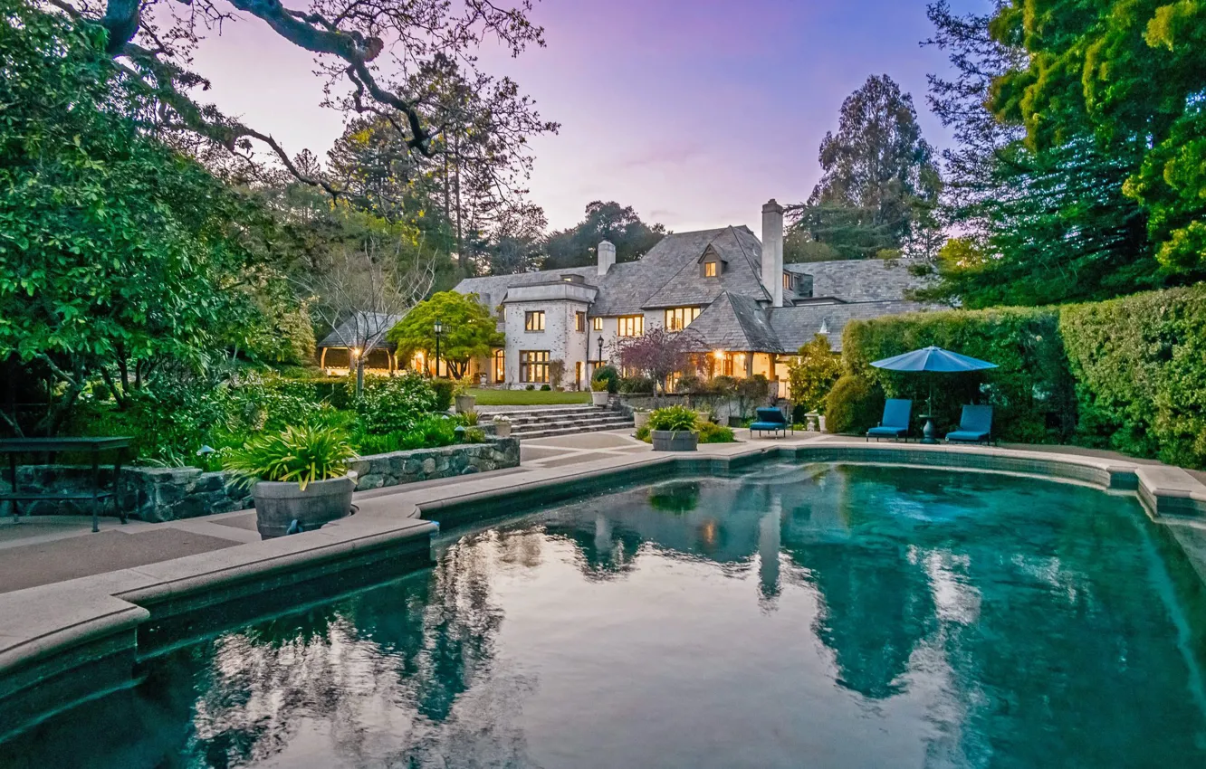 Photo wallpaper design, Villa, the evening, pool, lighting, CA, architecture