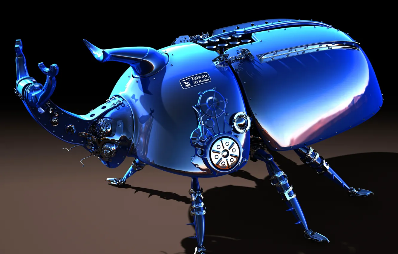 Photo wallpaper blue, metal, color, beetle, 3Ds