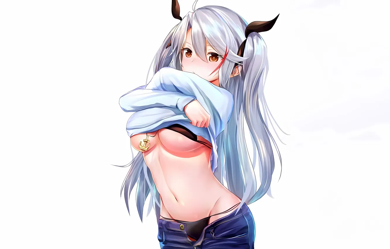 Photo wallpaper girl, sexy, cleavage, shorts, long hair, brown eyes, boobs, anime