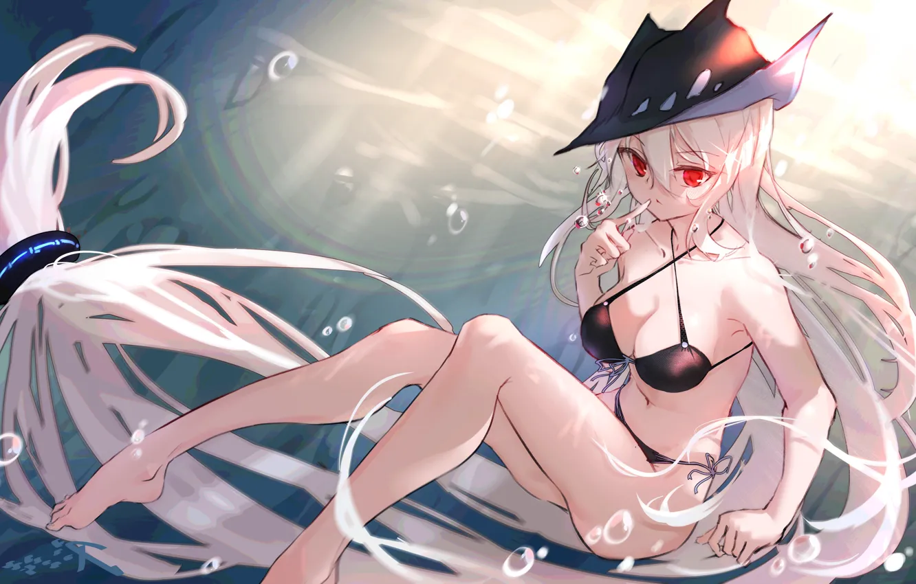 Photo wallpaper girl, sexy, cleavage, long hair, legs, hat, boobs, anime