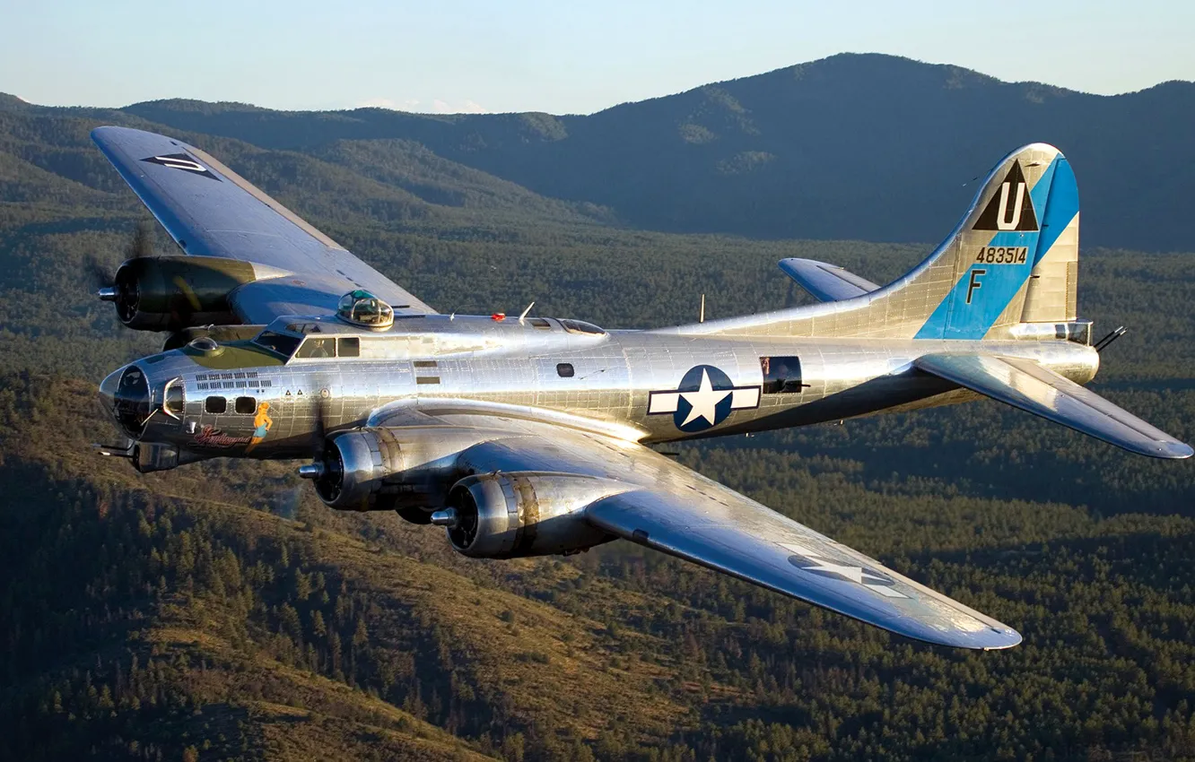Photo wallpaper the sky, mountains, retro, bomber, B-17, flying fortress, Flying Fortress