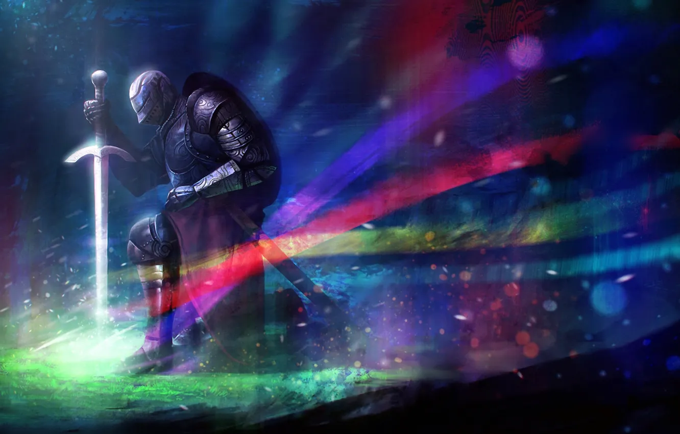 Photo wallpaper abstraction, color, sword, armor, warrior, art, knight