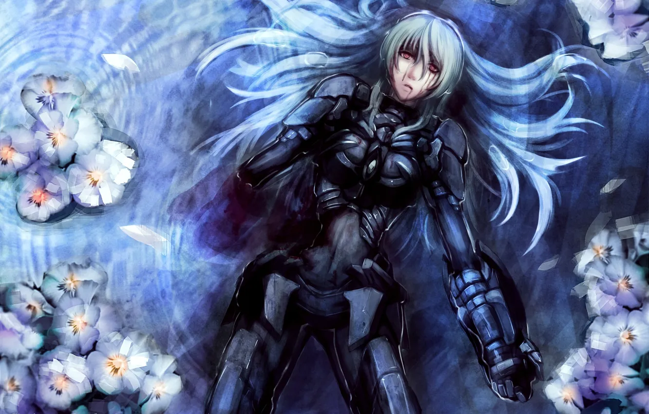 Photo wallpaper water, girl, flowers, blood, calm, costume, lies, art