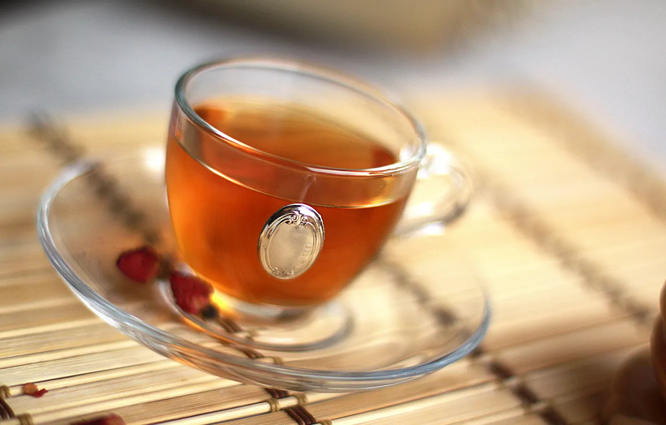 Photo wallpaper glass, tea, morning, bamboo, Cup