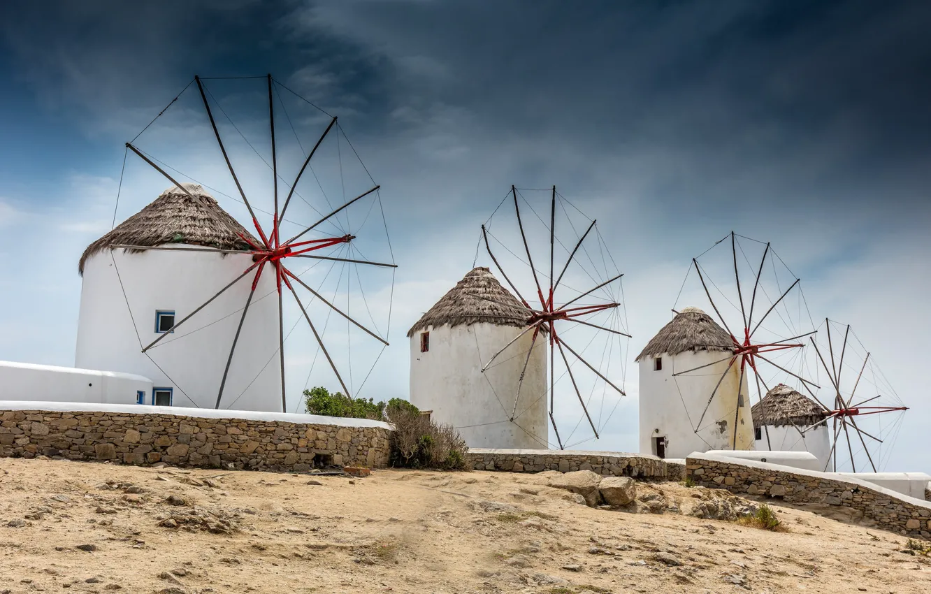 Photo wallpaper Greece, windmills, mill, Mykonos