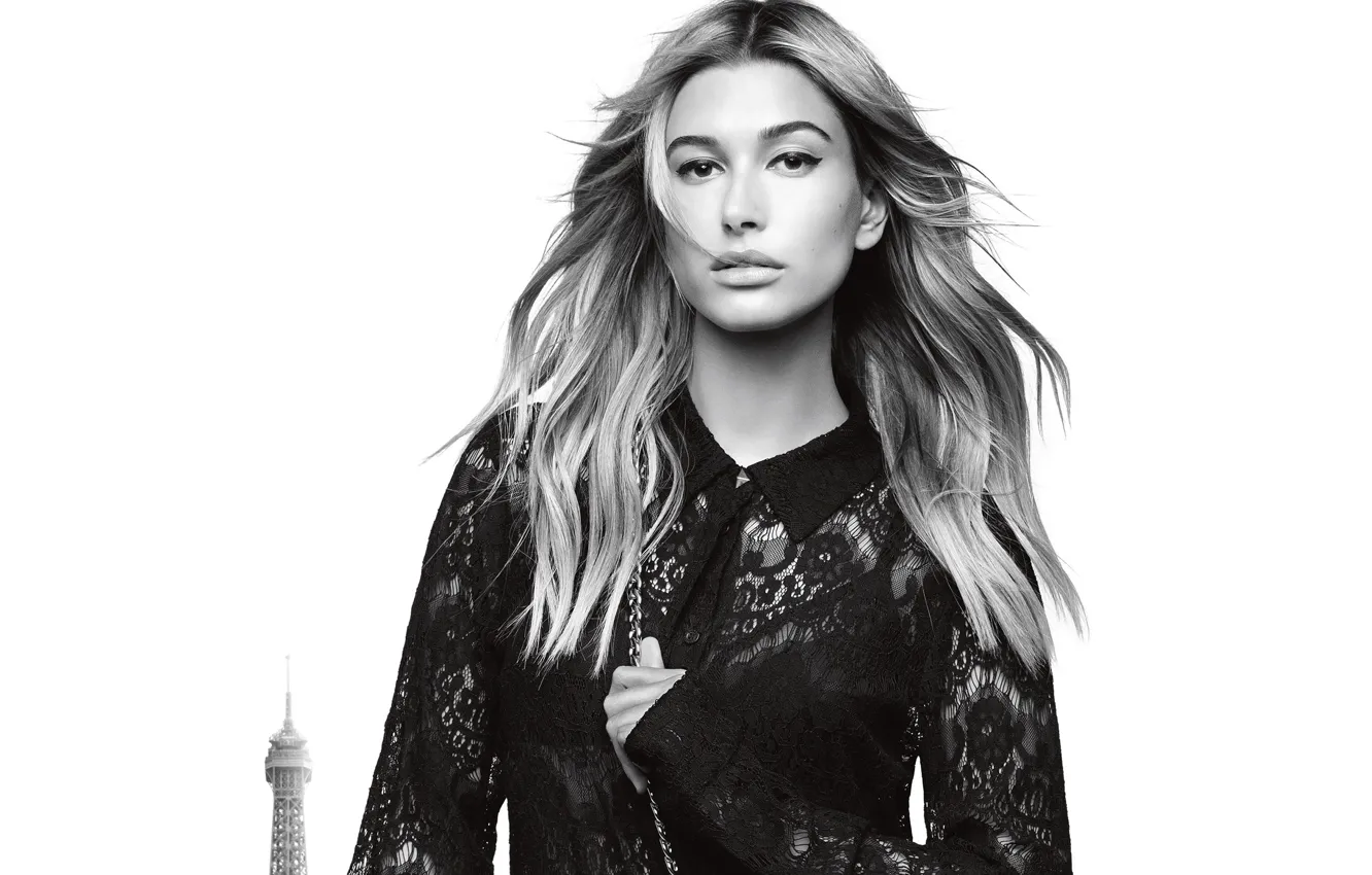 Photo wallpaper arrows, model, black and white, Hailey Baldwin