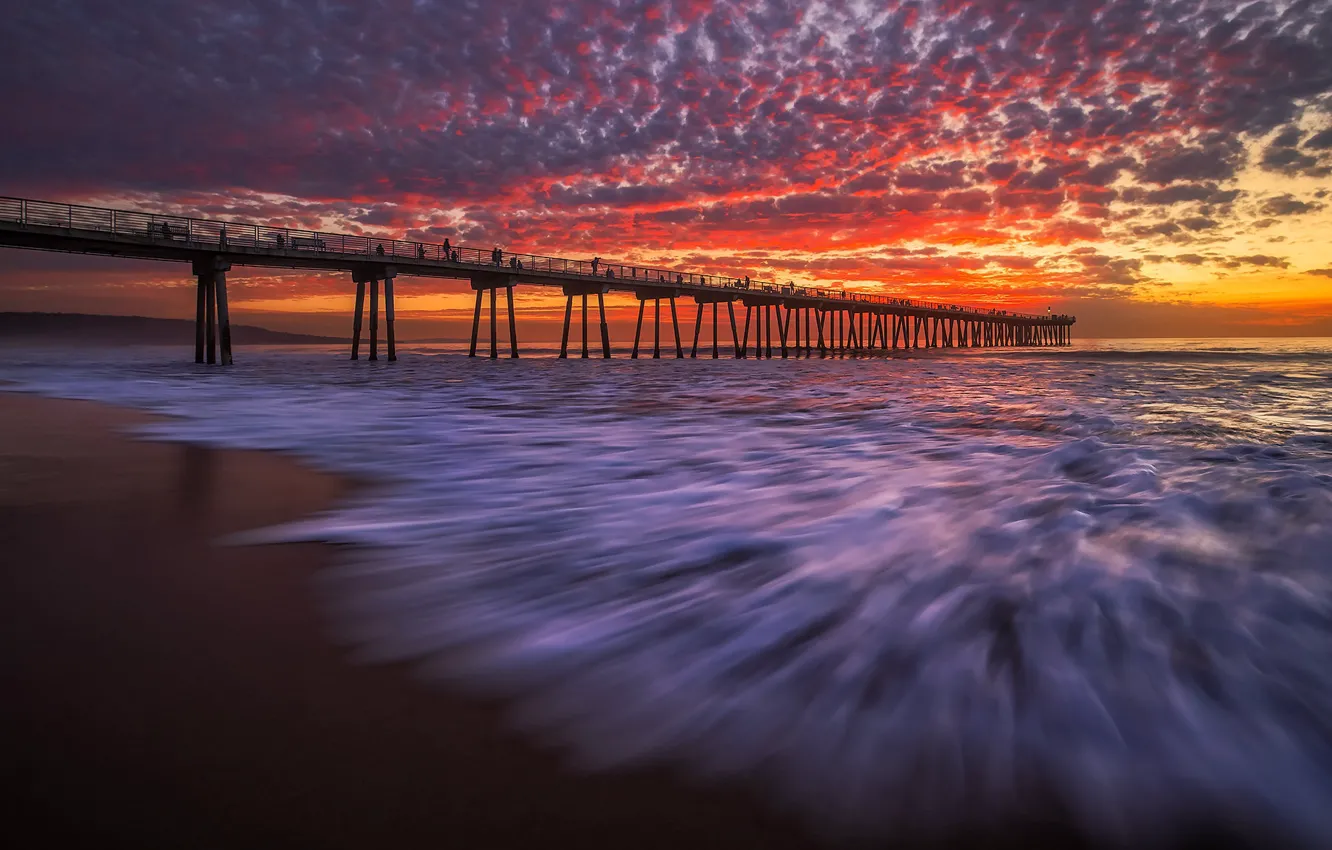 Photo wallpaper sea, beach, the sky, clouds, sunset, coast, horizon, CA
