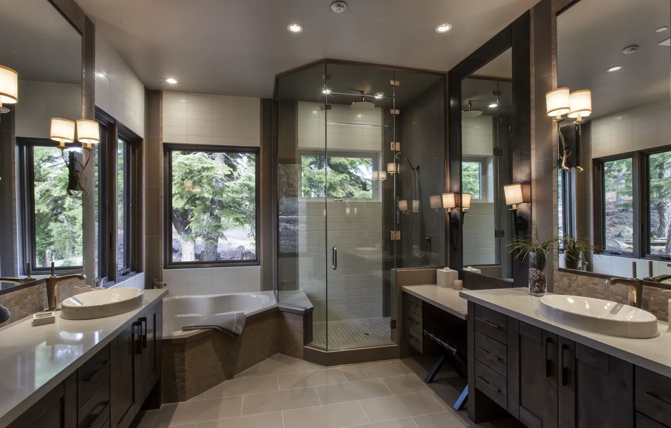 Photo wallpaper design, lamp, interior, mirror, window, bathroom