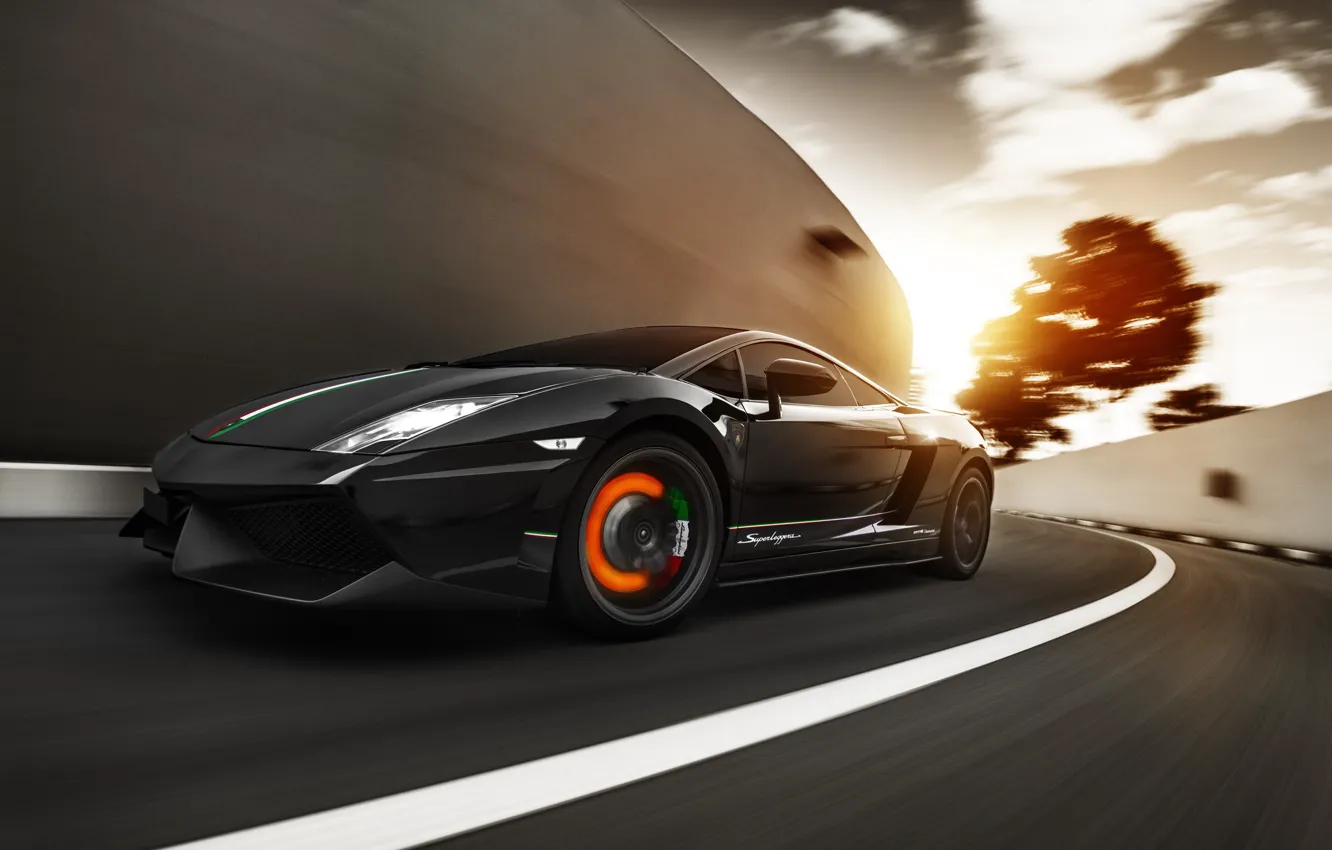 Photo wallpaper speed, Lamborghini, Superleggera, Gallardo, sunset, LP570-4, brake disc, the intensity