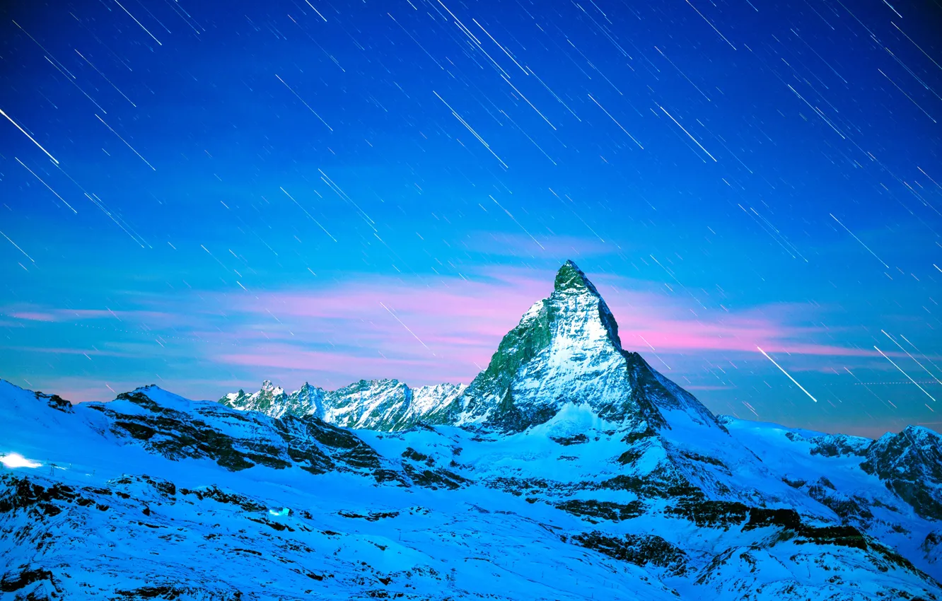 Photo wallpaper Winter, Mountains, Night, Stars