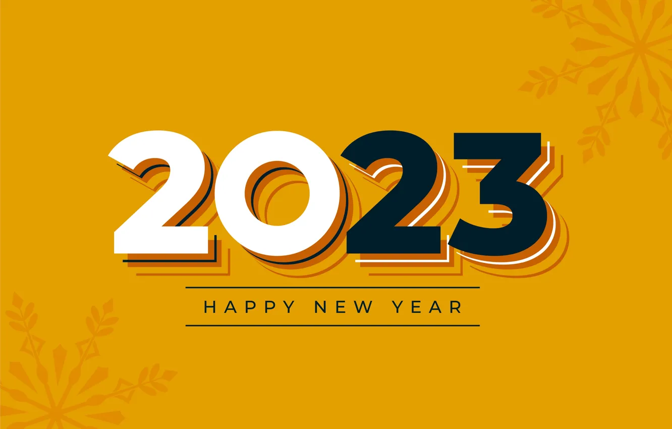 Photo wallpaper line, the inscription, black, new year, figures, white, yellow background, date