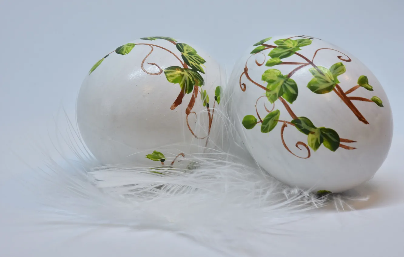 Photo wallpaper holiday, eggs, feathers, Easter