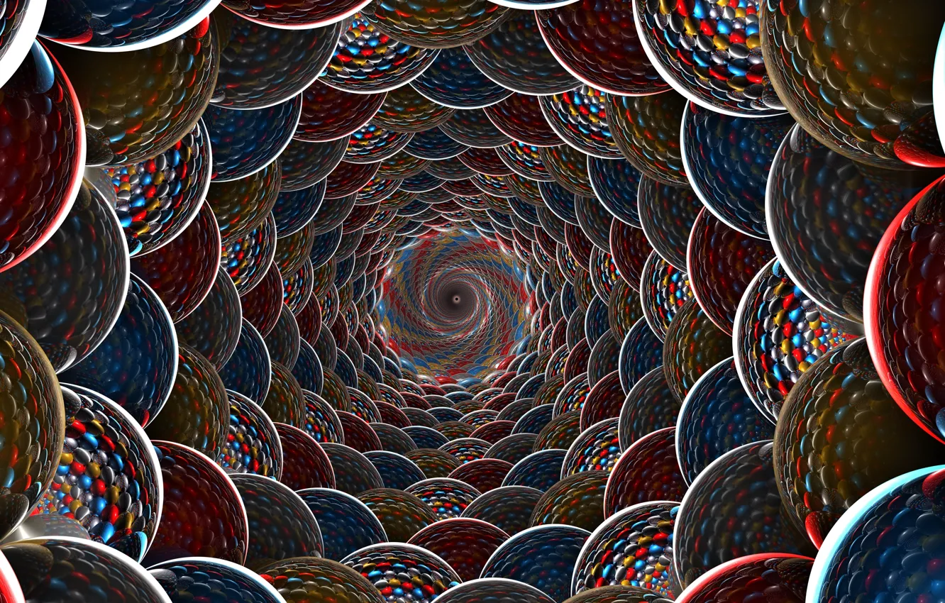 Photo wallpaper light, balls, color, depth, spiral, well, the volume