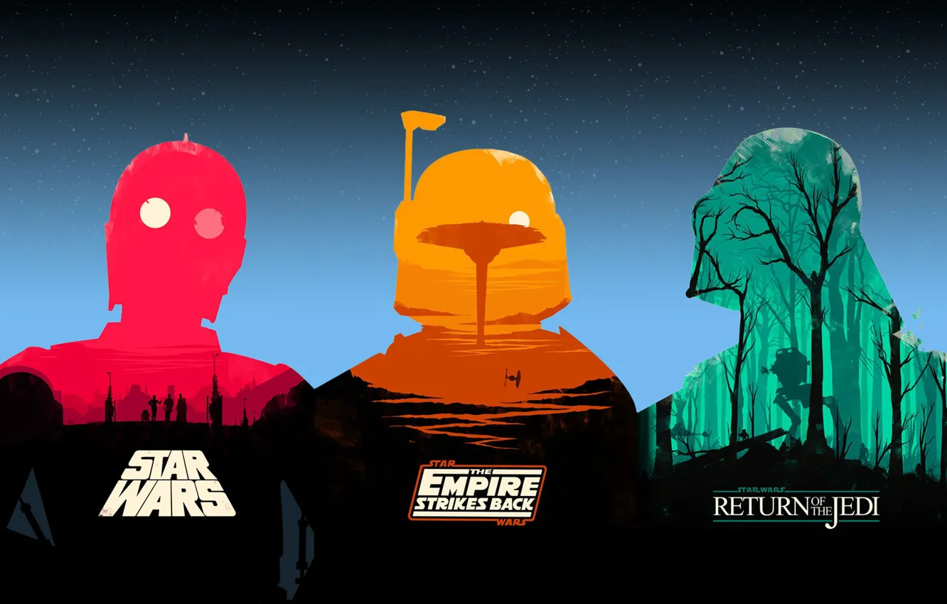 Photo wallpaper background, Star Wars, Darth Vader, The Original Trilogy, Bobba Fett, C-3PO