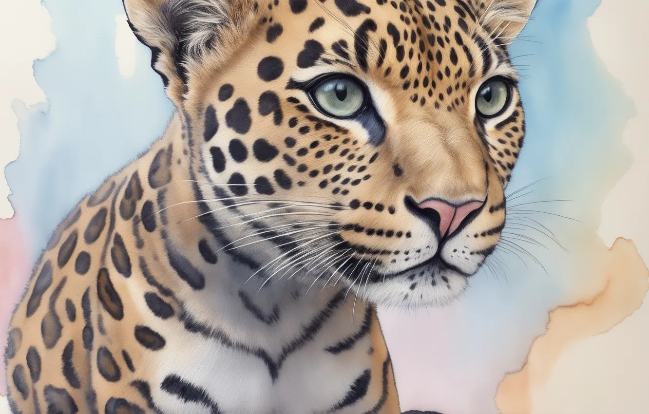 Photo wallpaper sweetheart, watercolor, spot, leopard, cub, leopard, spotted, cute