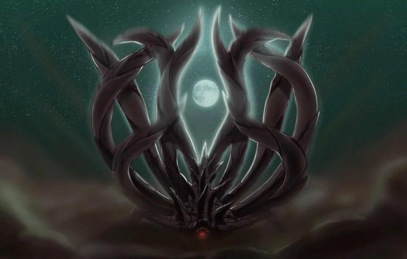 Photo wallpaper night, the moon, Naruto, art, juubi, rinesharingan