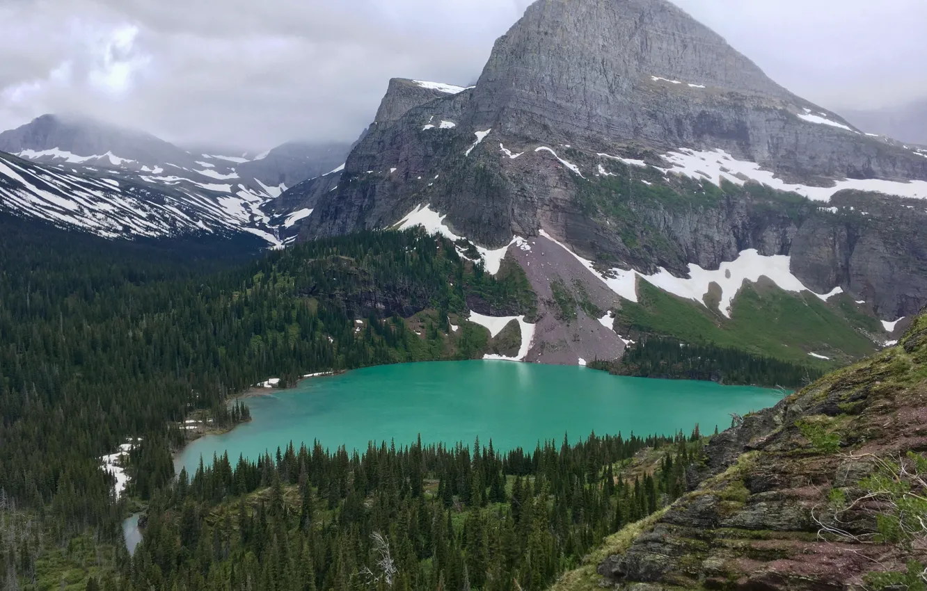 Photo wallpaper forest, the sky, mountains, clouds, nature, lake, rocks, USA