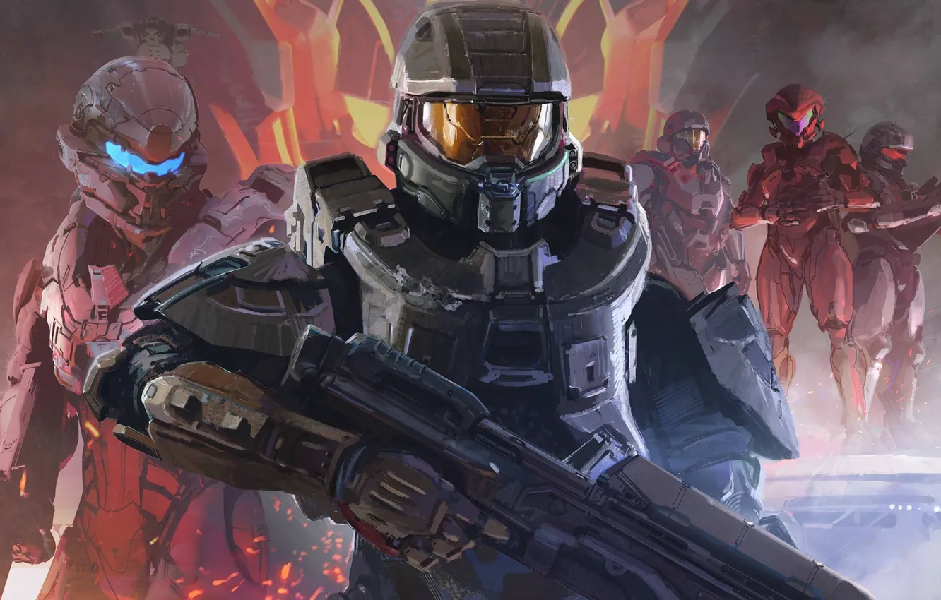 Photo wallpaper Look, Microsoft, Weapons, Halo, Art, The Master Chief, Master Chief, 343 Industries