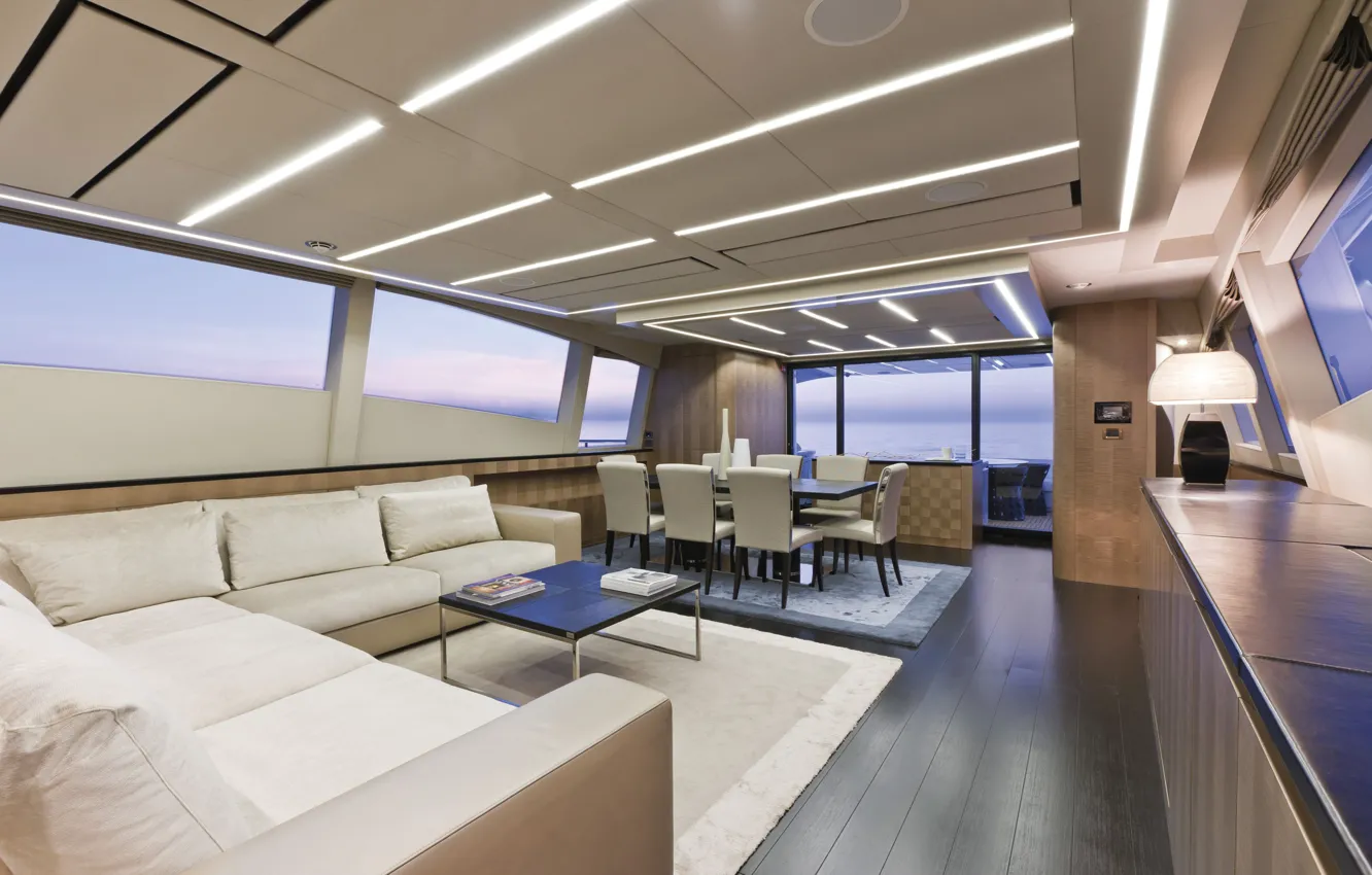 Photo wallpaper Salon, luxury motor yacht, Pershing-108