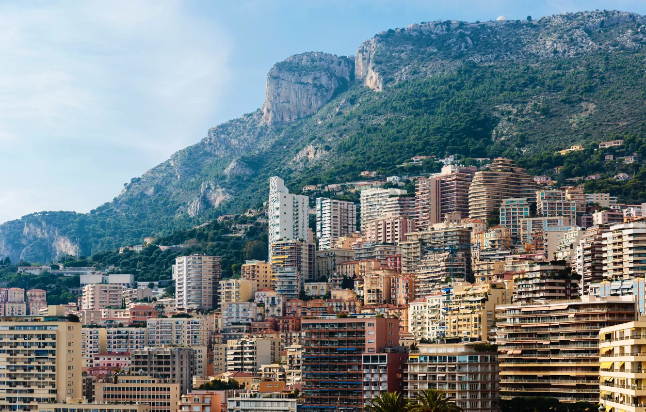 Photo wallpaper landscape, mountains, rocks, home, Monaco, Monte Carlo