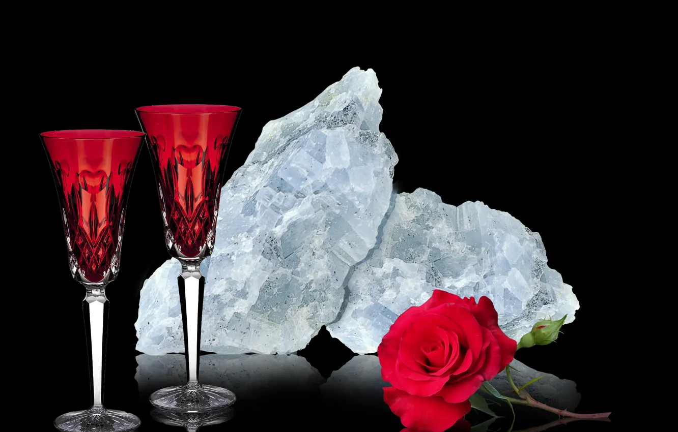 Photo wallpaper flower, red rose, quartz, red cups, blue quartz