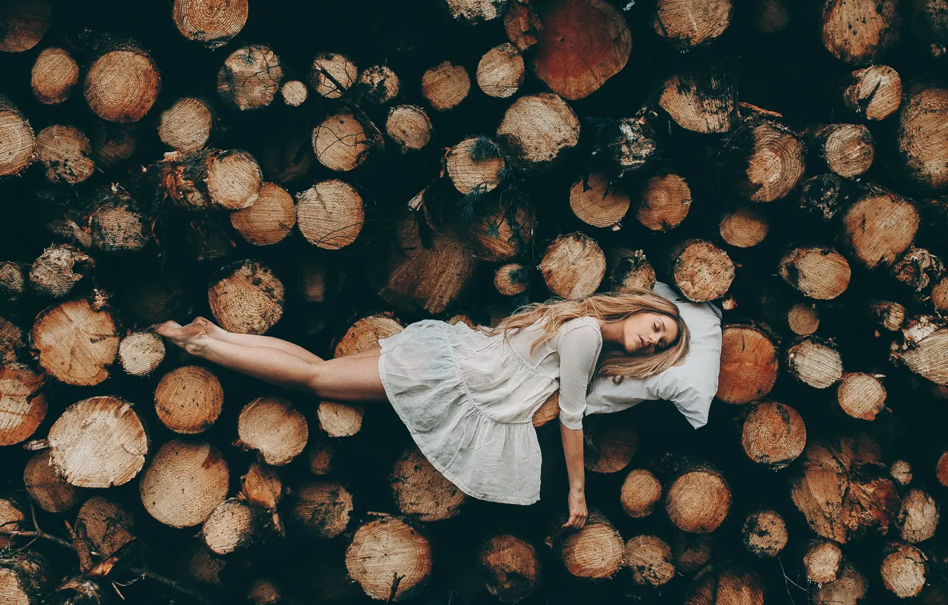 Photo wallpaper girl, sleep, wood, Rosie Hardy, A place to rest your head