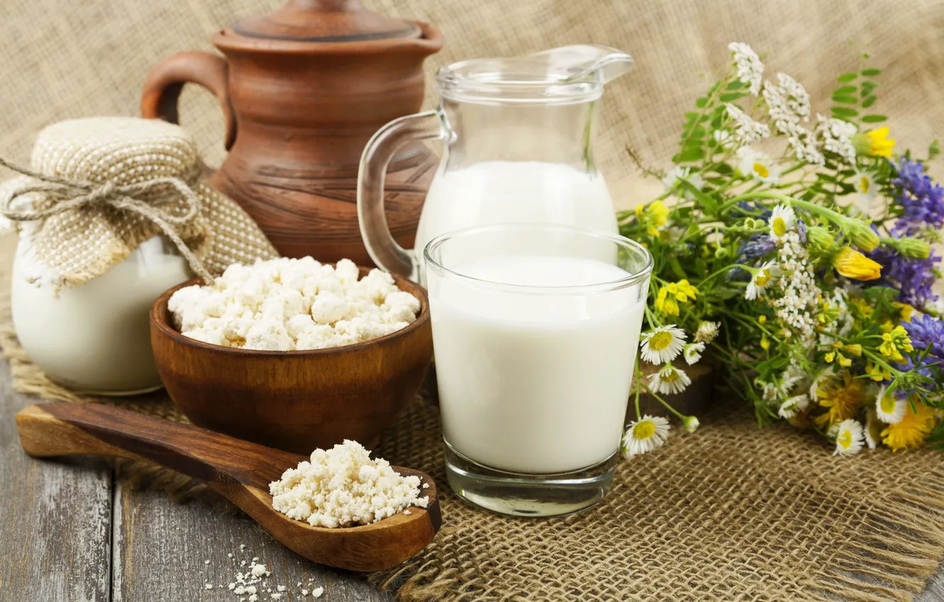 Photo wallpaper flowers, milk, cheese