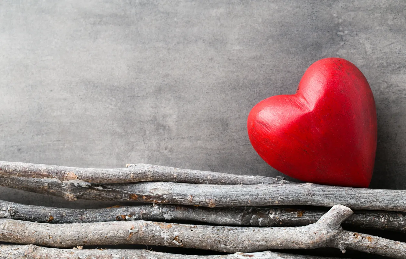 Photo wallpaper love, branches, heart, red, love, heart, wood, romantic
