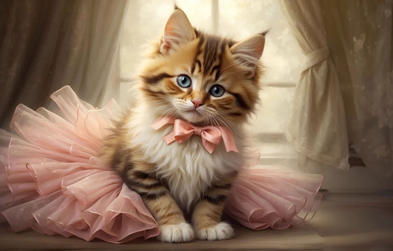 Photo wallpaper Cute, Animals, Adorable, AI art, Cute Kitten