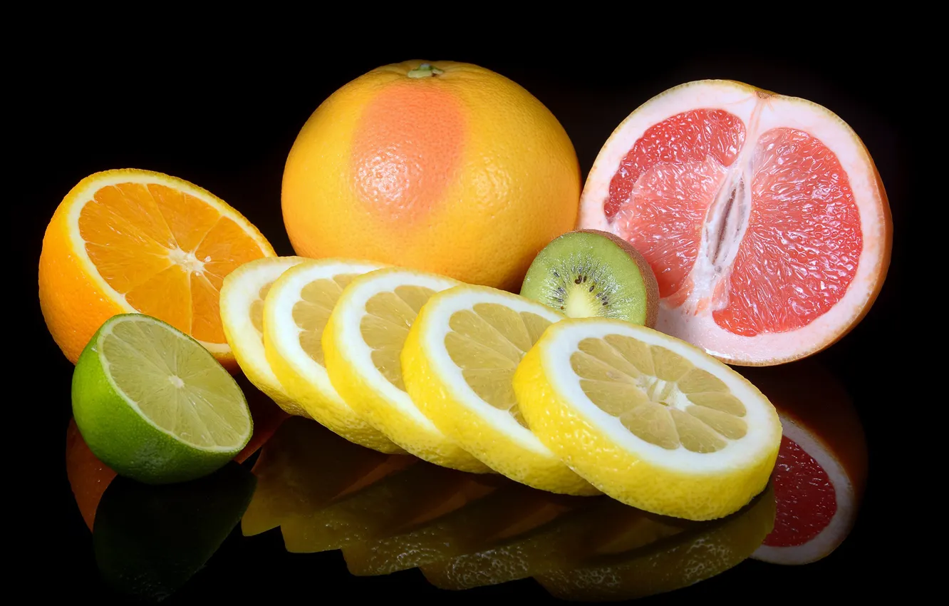 Photo wallpaper background, lemon, orange, kiwi, grapefruit, citrus