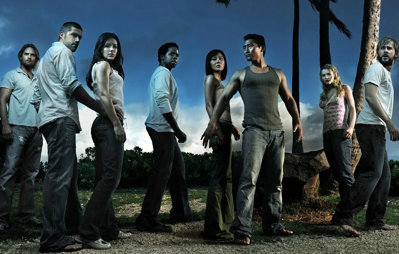 Photo wallpaper island, Lost, To stay alive, Josh Holloway, Evangeline Lilly, Michael Emerson, Terry O Quinn, Emilie …