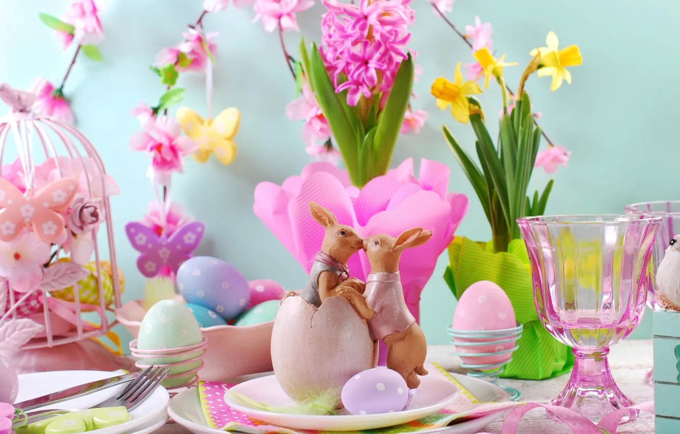 Photo wallpaper flowers, eggs, spring, Easter, flowers, spring, Easter, eggs