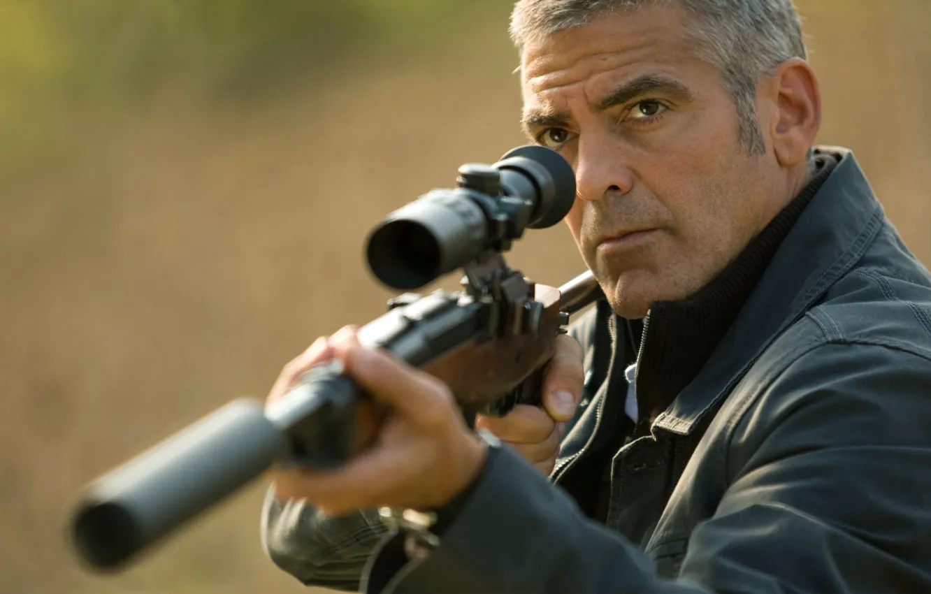 Photo wallpaper Actor, male, sniper rifle, George Clooney, george clooney, sex symbol